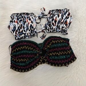 Two!! Colorful Strapless and Animal Print Bikini Bandeau Tops Sz S